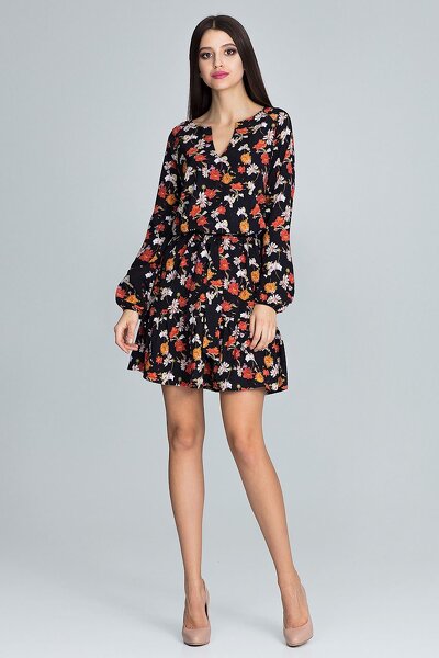 Sukienka mini z falbanką w drobne kwiaty