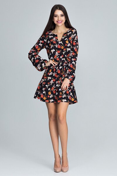 Sukienka mini z falbanką w drobne kwiaty