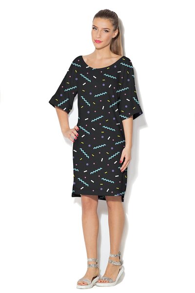 Czarna sukienka w kolorowe wzory