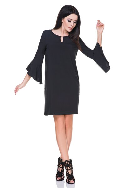 Czarna sukienka midi z półokrągłym dekoltem