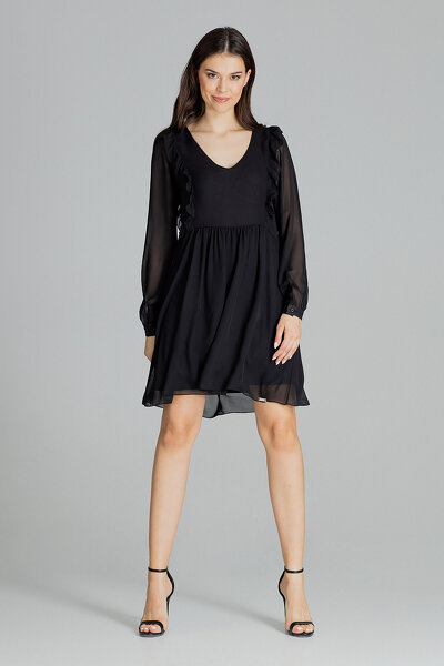 Czarna-szyfonowa-sukienka-z-marszczonym-pasem