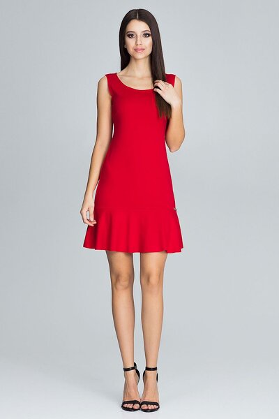 Sukienka z falbanką w czerwonym kolorze