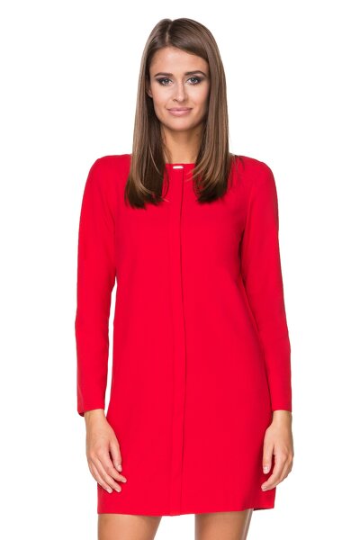 Czerwona wizytowa sukienka z długim rękawem
