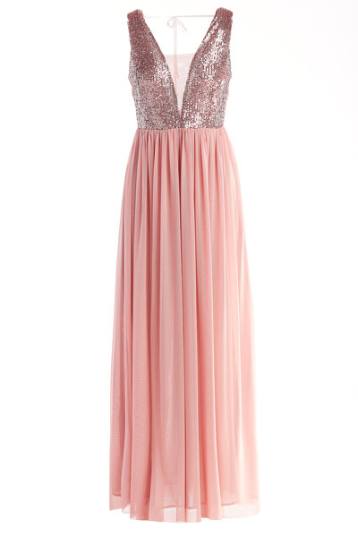 Długa elegancka różowa sukienka  z odkrytymi plecami