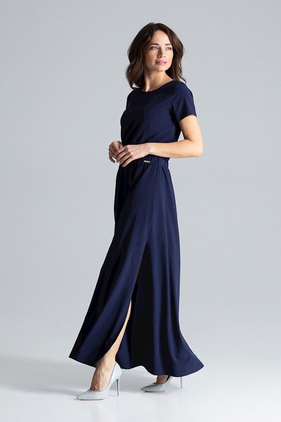 Granatowa długa sukienka z rozcięciem