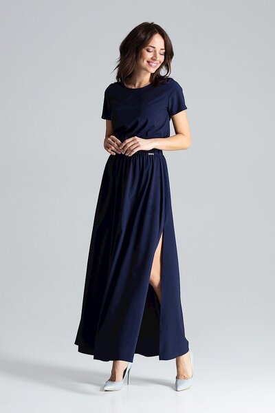 Granatowa długa sukienka z rozcięciem