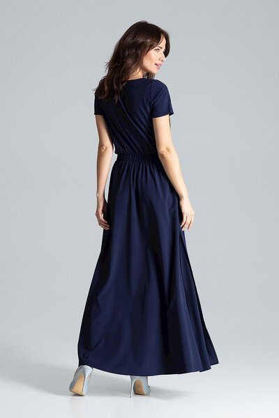 Granatowa długa sukienka z rozcięciem