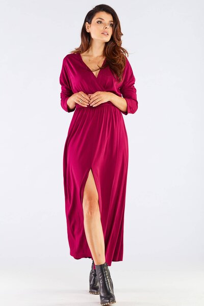 Długa wiskozowa sukienka w bordowym kolorze