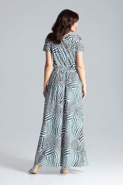 Wzorzysta długa sukienka z rozcięciem