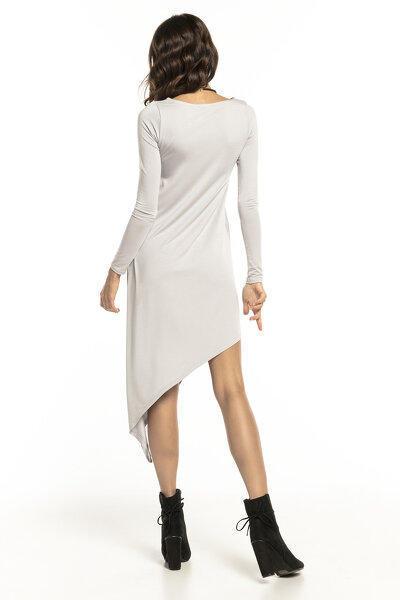 Jasnoszara dopasowana asymetryczna sukienka