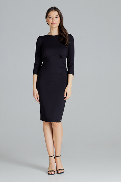 Dopasowana czarna sukienka z ozdobnym wiązaniem