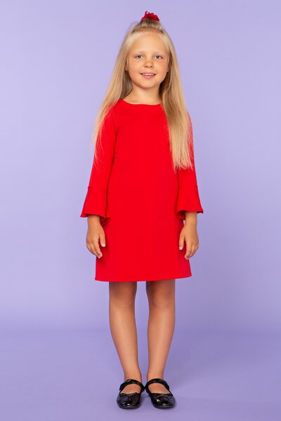 Czerwona sukienka z falbanką przy rękawie dla córki