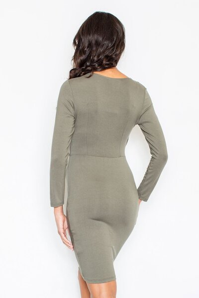 Oliwkowa sukienka z dekoltem do szpica