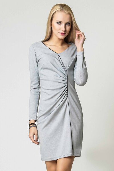 Popielata sukienka z asymetrycznym marszczeniem