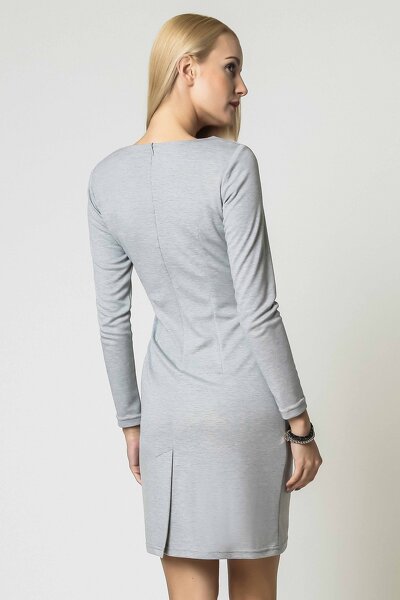 Popielata sukienka z asymetrycznym marszczeniem