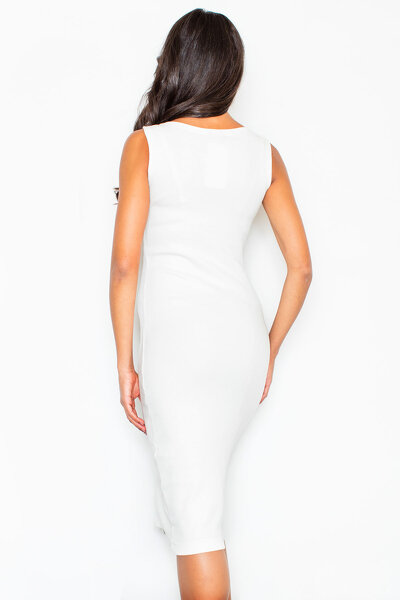 Dopasowana sukienka o długości za kolano w kolorze ecru