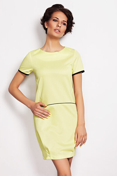 Limonkowa sukienka z czarnymi wstawkami