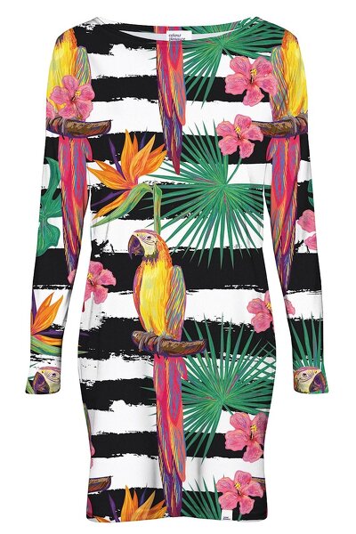 Sukienka mini z nadrukowaną papugą