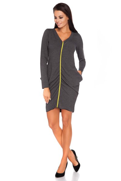 Sukienka ciemno szara ołówkowa z marszczeniami po bokach