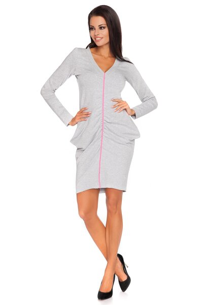 Sukienka szara ołówkowa z marszczeniami po bokach