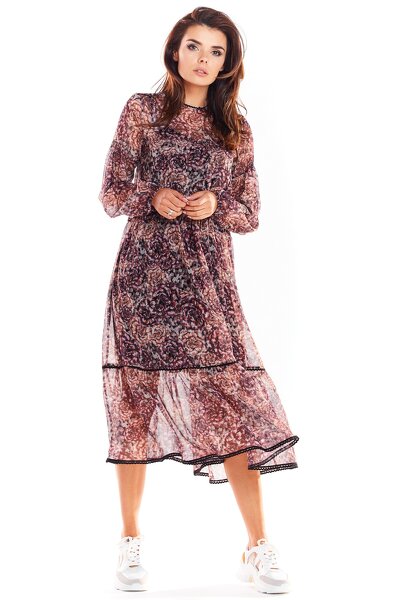 Dwuwarstwowa wzorzysta sukienka z długim rękawem