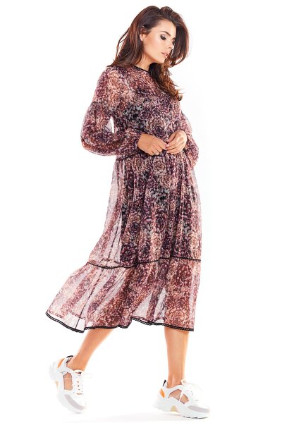 Dwuwarstwowa wzorzysta sukienka z długim rękawem