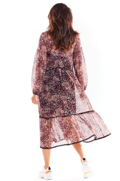 Dwuwarstwowa wzorzysta sukienka z długim rękawem