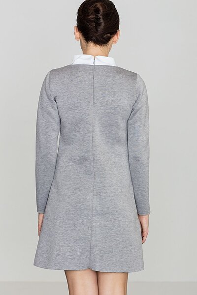 Szara sukienka mini z białym kołnierzem