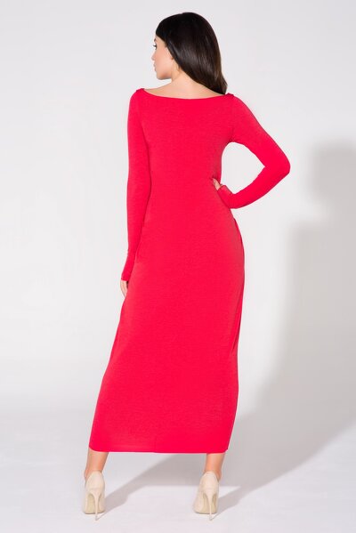 Czerwona długa sukienka z marszczeniem na boku