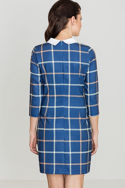 Wzorzysta niebieska sukienka mini z kołnierzykiem