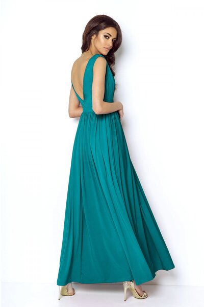 Elegancka zielona sukienka maxi z długim rozcięciem