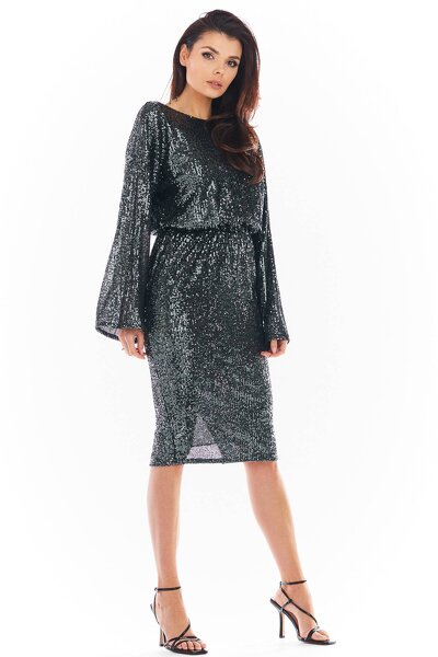 Grafitowa cekinowa sukienka z dekoltem na plecach