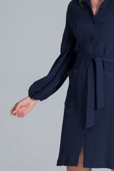 Granatowa bawełniana sukienka o fasonie koszulowym