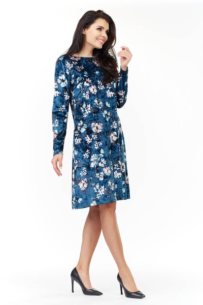 Granatowa sukienka midi o trapezowym fasonie