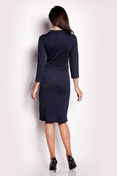 Granatowa sukienka z kołnierzykiem i wiązaniem w pasie