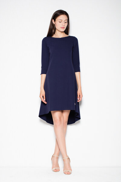 Granatowa sukienka z przedłużonym tyłem