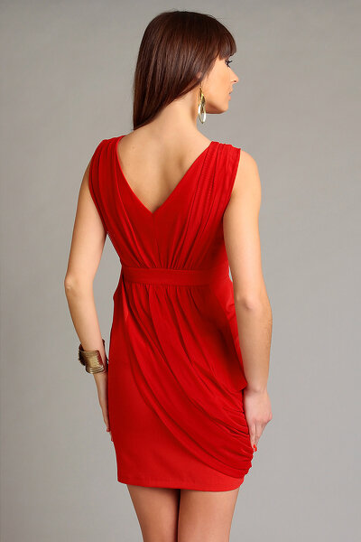 Czerwona sukienka mini z asymetrycznym marszczeniem