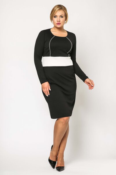 Ołówkowa czarna sukienka z długim rękawem o długości midi 