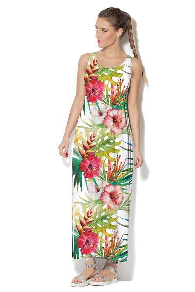 Jasna sukienka maxi  w czerwone kwiaty