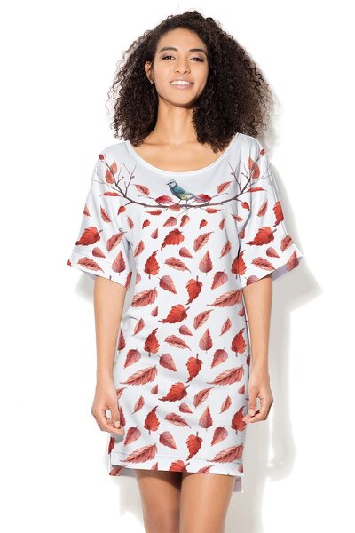 Jasna sukienka w czerwone listki