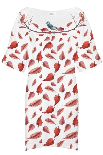 Jasna sukienka w czerwone listki