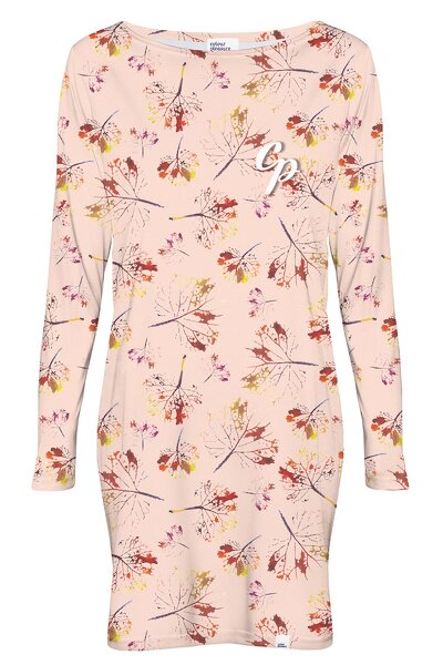 Sukienka mini w jasnym odcieniu z czerwonymi kwiatami