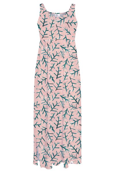 Różowa sukienka z zielonymi listkami