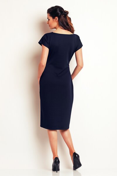 Klasyczna granatowa sukienka z krótkim rękawem
