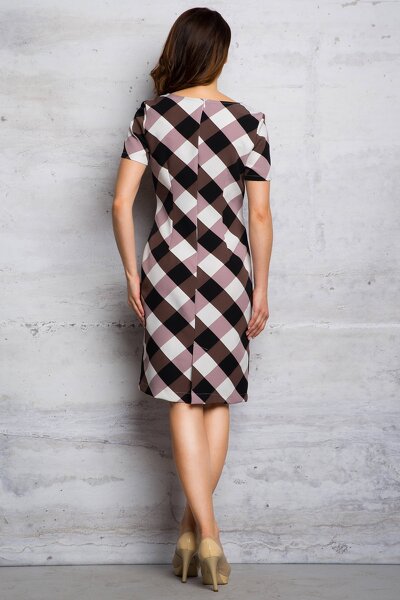 Klasyczna sukienka ołówkowa w brązowa kratkę