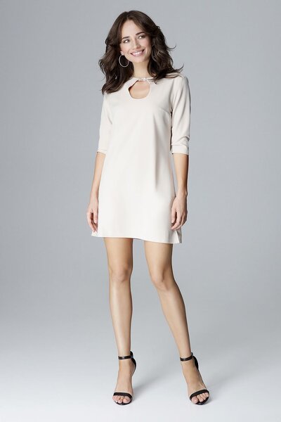 Beżowa koktajlowa sukienka mini