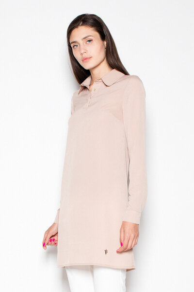 Beżowa sukienko-koszula z kołnierzem