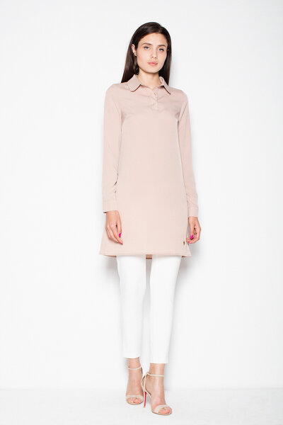 Beżowa sukienko-koszula z kołnierzem