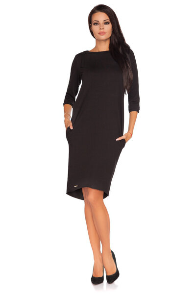 Czarna sukienka midi z przedłużonym tyłem