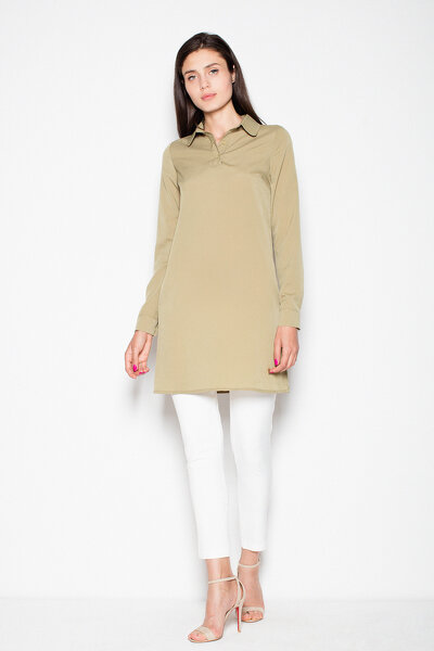 Sukienko-koszula z kołnierzem w kolorze oliwkowym